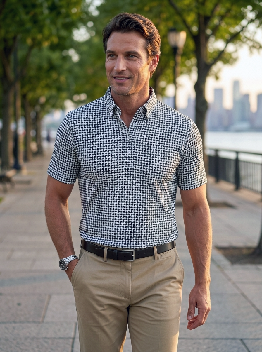 The James Polo - Black & White Houndstooth